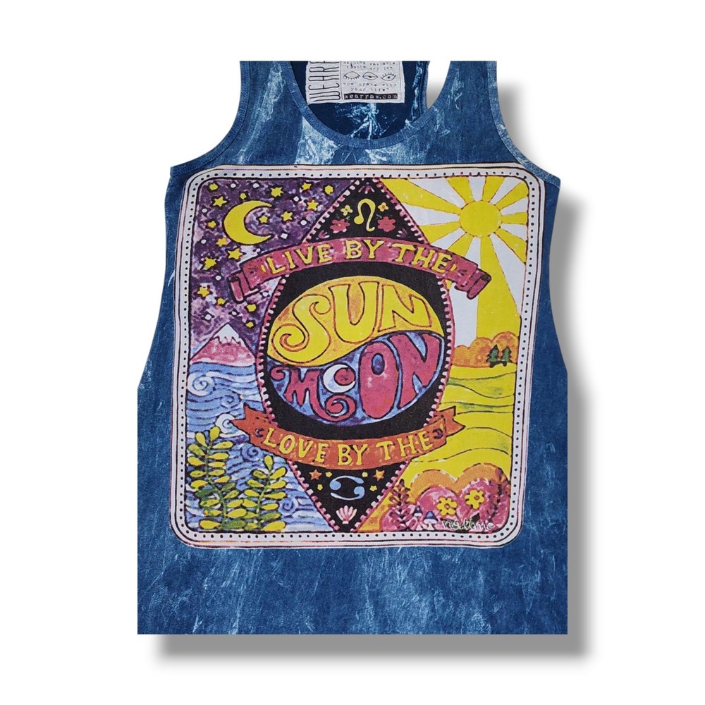 WearRaw Live By The Sun Love Like The Moon Blue Stone‎ Wash Tank Top Women's S - Picture 6 of 9